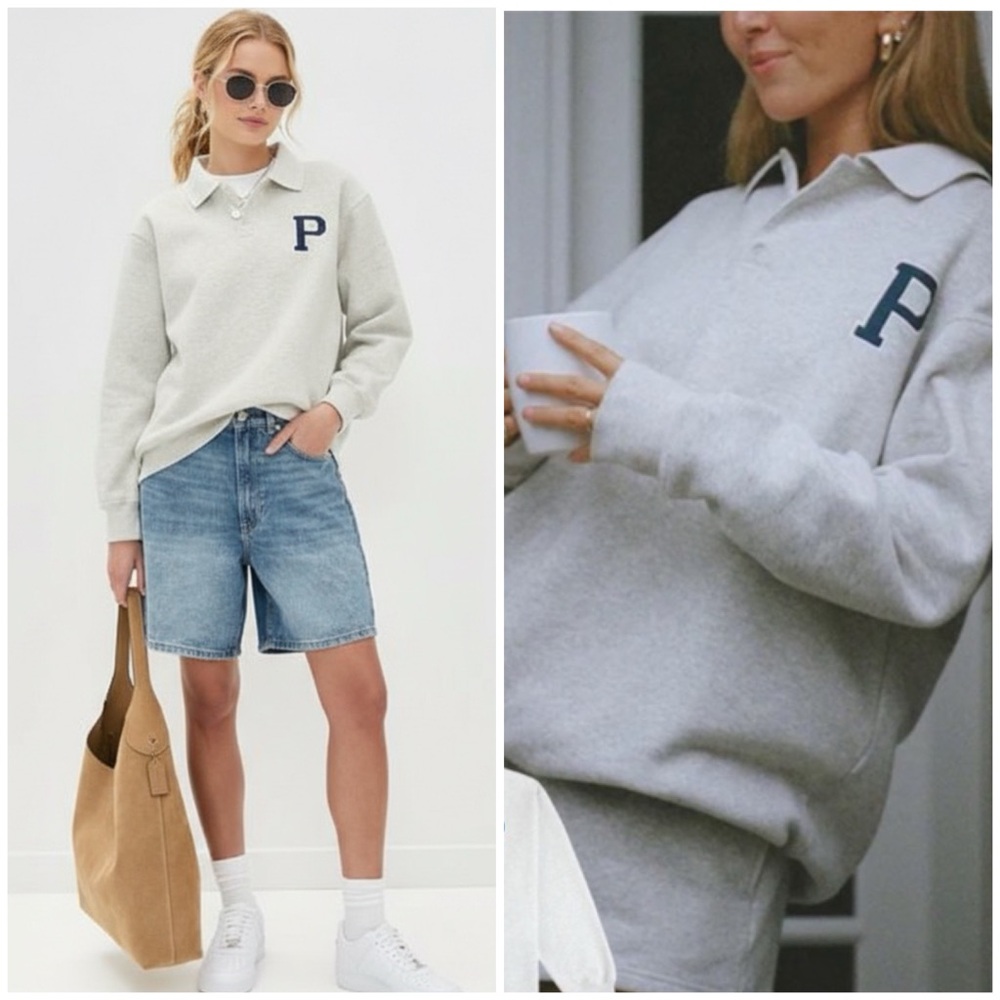 P Logo Collared Sweatshirt - Light Gray